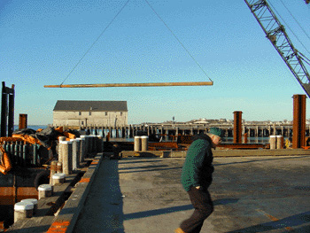 Tapertube test piles being unloaded