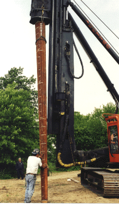 Tapertube being positioned into pile leads